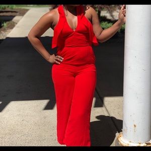 Red all in one jumpsuit